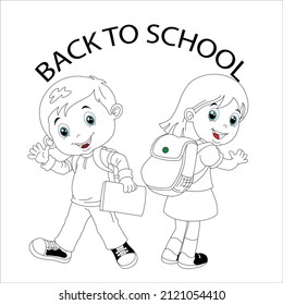 Brote de gripe y niños en la escuela. Muchacho y chica volviendo a la escuela. Grupo de niños en máscaras para la prevención del coronavirus ilustración vectorial 
