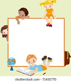 School childhood. Place for your text. on a green background