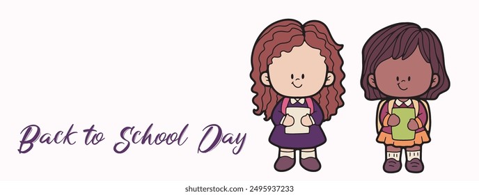 Niños de la escuela, vuelta a la escuela,, dibujado a mano, lindo, ilustraciones, Vector