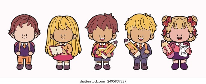 School children, back to school,, hand drawn, cute, illustrations, vector