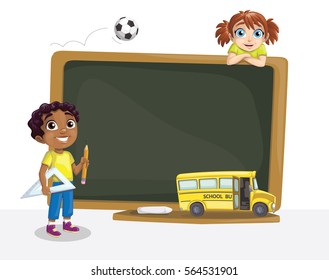 School Children at the Blackboard in the Classroom