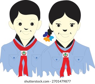 Personajes de niños de la escuela de niño y niña feliz