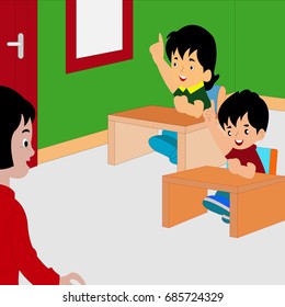 School children in Classroom at lesson