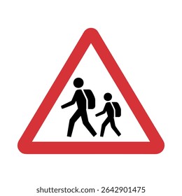 School Children Crossing Sign Vector – Red Triangle Safety Warning Symbol