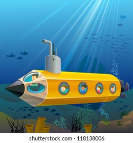 School Children Enjoying Pencil Submarine Ride Under The Sea