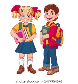 school children girl and boy with books , vector illustration isolated on white background