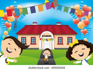 School children go to school.