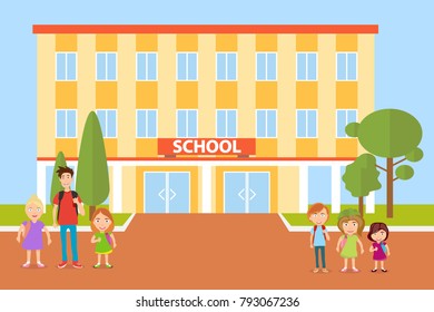 School, children go to school. Pupils. Flat design, vector illustration, vector.