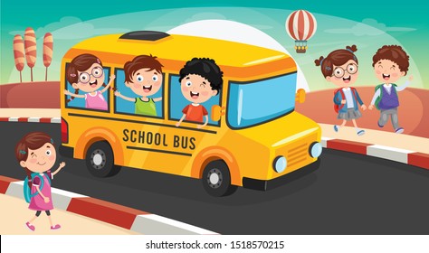 School Children Are Going To School By Bus