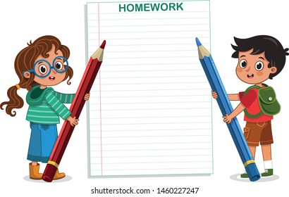 School Children are Holding Pencils in Back to School Theme. Vector Illustration.