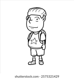 school children illustration, black and white cartoon style, vector format, good for children's coloring teaching materials, clothing, and visual elements and others