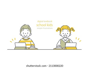 school children illustration, girl and boy