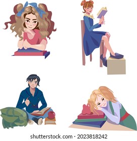 school children pupils flat illustration cute people back to school vector