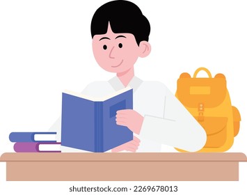 School Children Is Reading A Book Illustration