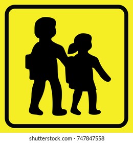 school children road sign, yellow color