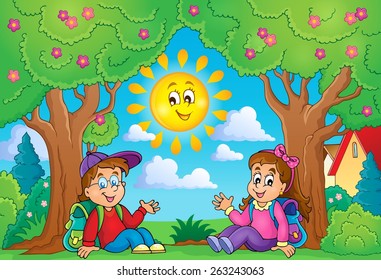 School children thematic image - eps10 vector illustration.