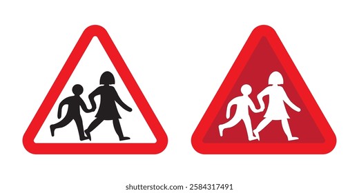 A School Children Traffic icon typically features a schoolhouse symbol alongside children walking or crossing, representing pedestrian safety, school zones, or traffic regulations near educational i