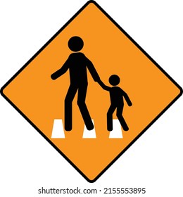 School children traffic sign. warning road sign with two school children crossing inside. School zone symbol. Beware kids crossing road. Vector illustration.