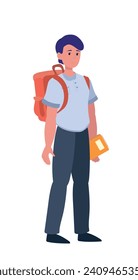 School Children, Young casual woman on white background. He's confident and relaxed in himself. Flat graphic animation, vector illustration isolated on white background.  Education concept.