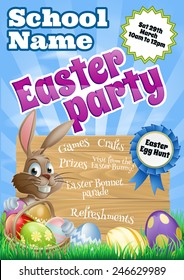 School Children's Easter Party Flier Invite Invitation With A Cute Cartoon Easter Bunny 