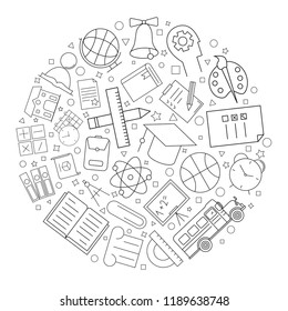 School circle background from line icon. Linear vector pattern. Vector illustration