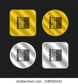 School class library with books gold and silver metallic coin logo icon design