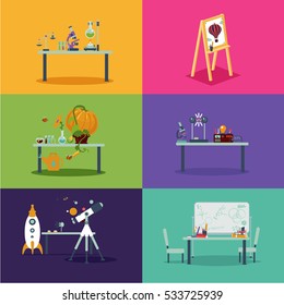 School class room. Cartoon backgrounds for education.