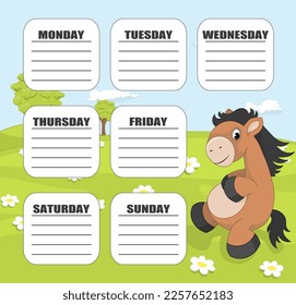 School class schedule with cartoon pony character. For the children educationCan be used for your prints, projects or web use