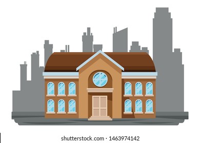 School classic building with windows over cityscape buildings background ,vector illustration graphic design.