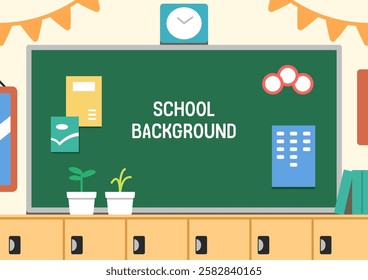 School classroom bulletin board background. Cartoon style flat vector illustration. 