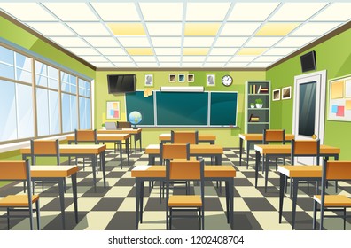 School classroom class room interior vector illustration background