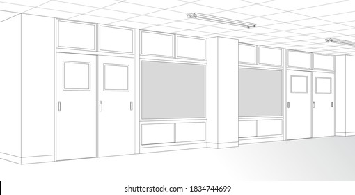 School classroom and Corridor / Monochrome background material for comic books