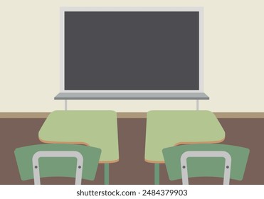 School classroom with desks and blackboard