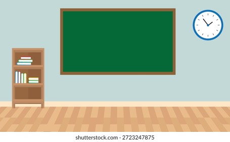 Interior del aula escolar con armario y Ilustración vectorial de pizarra