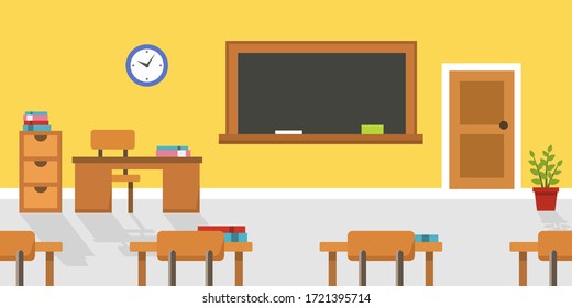 School Classroom Interior, No People, Vector Illustration