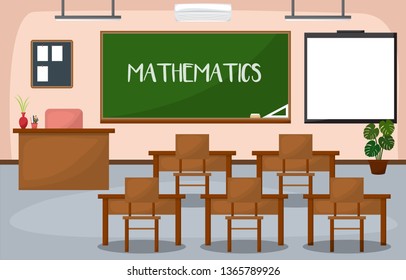 School Classroom Interior Room Blackboard Furniture Flat Design Vector