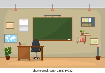 School Classroom Interior Room Blackboard Furniture Stock Vector ...