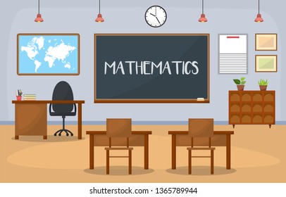 School Classroom Interior Room Blackboard Furniture Flat Design Vector