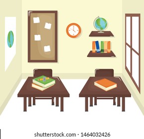 school classroom with schooldesks scene