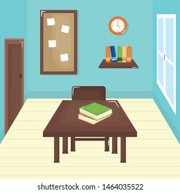 school classroom with schooldesks scene