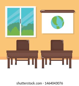 school classroom with schooldesks scene