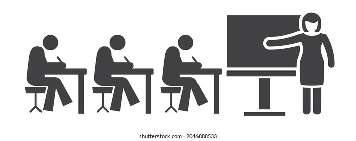 Icono de profesor de aula escolar y alumno. Concepto de ilustración de vector sobre fondo blanco