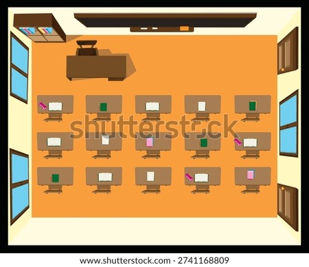 School Classroom Top View College Study Deck Blackboard Above Vector