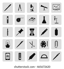 School and clerical tools simple icon set on background