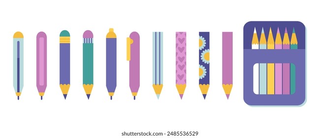 School clipart collection of pencils, pens and markers. Great design for any purpose. Hand drawn isolated vector illustration.



