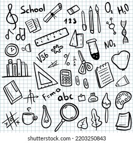 School clipart. Hand drawn Vector doodle school icons and symbols. Back to school education objects