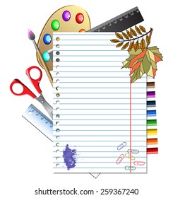 school clipart with leaf notebooks and stationery vector