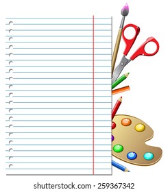 school clipart with leaf notebooks and stationery vector