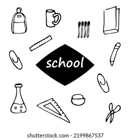 School clipart set. Vector illustration. Doodle school icons and symbols. hand drawn education objects