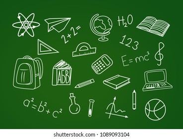 School clipart. Vector doodle school icons and symbols. Hand drawn stadying education objects